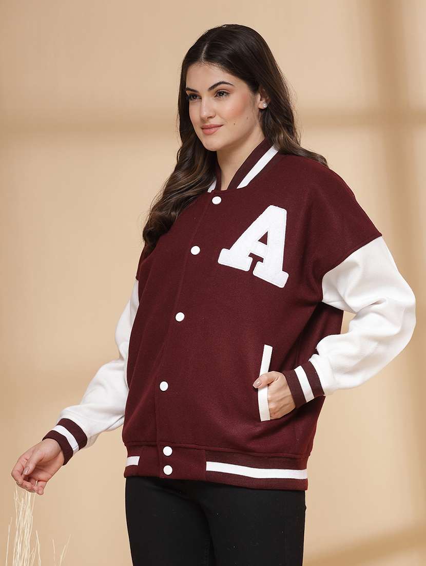 women oversized color block long sleeve varsity jacket - 21640956 - Standard Image - 1