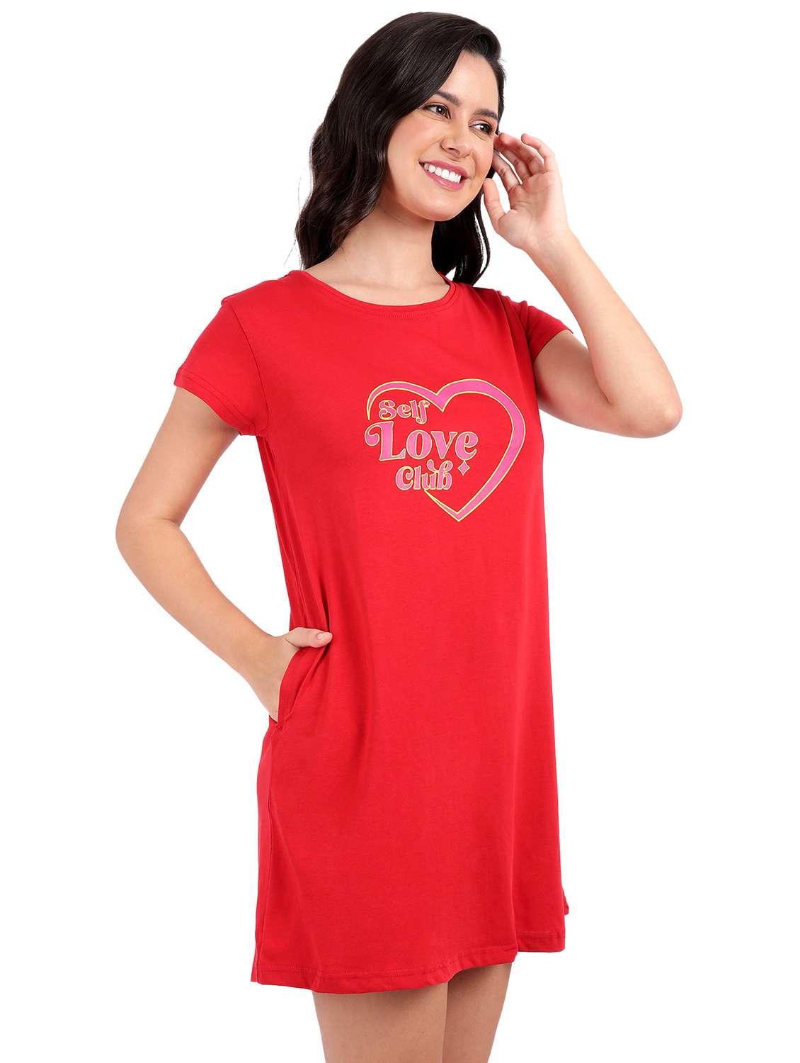 women red typography short sleeve nighty - 21641006 -  Standard Image - 1