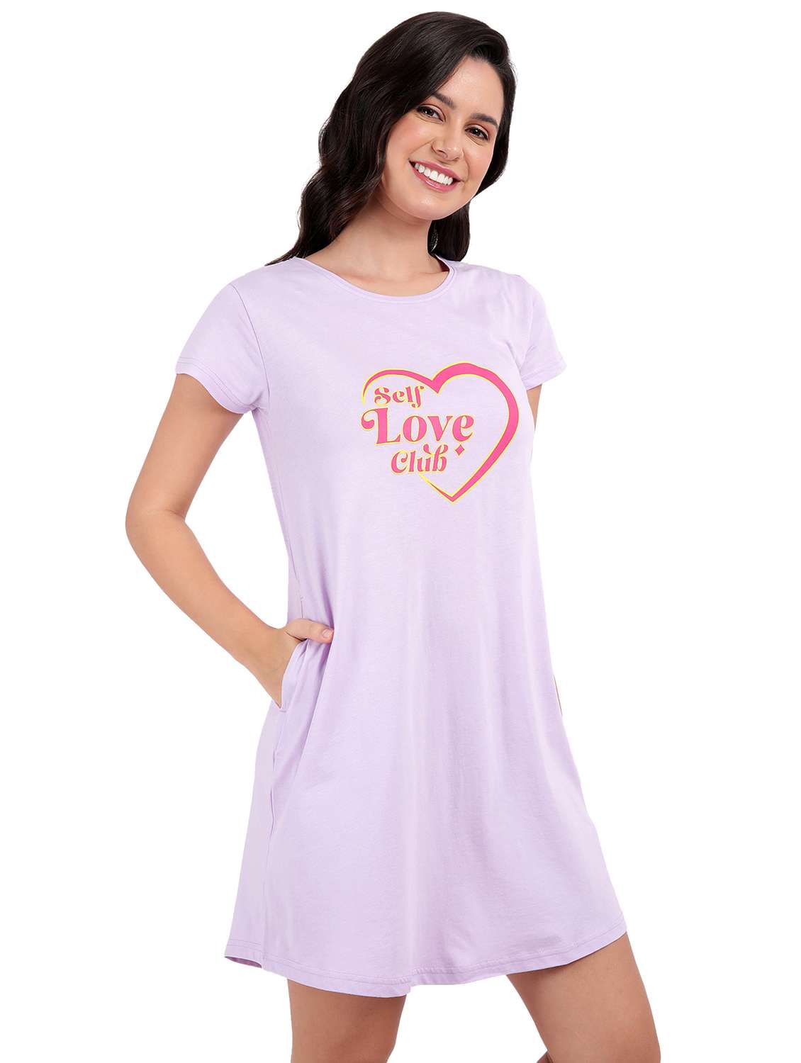 women red typography short sleeve nighty - 21641008 -  Standard Image - 1