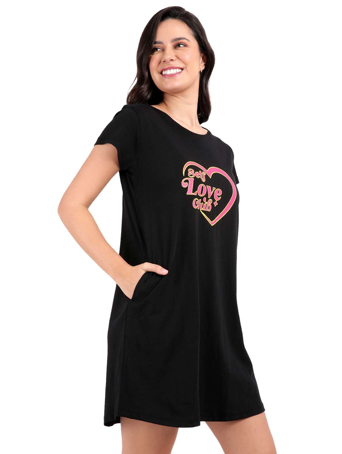 women red typography short sleeve nighty - 21641009 -  Standard Image - 1