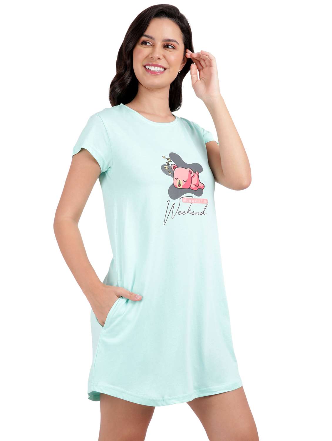 women front print short sleeves sleepshirt - 21641010 -  Standard Image - 1