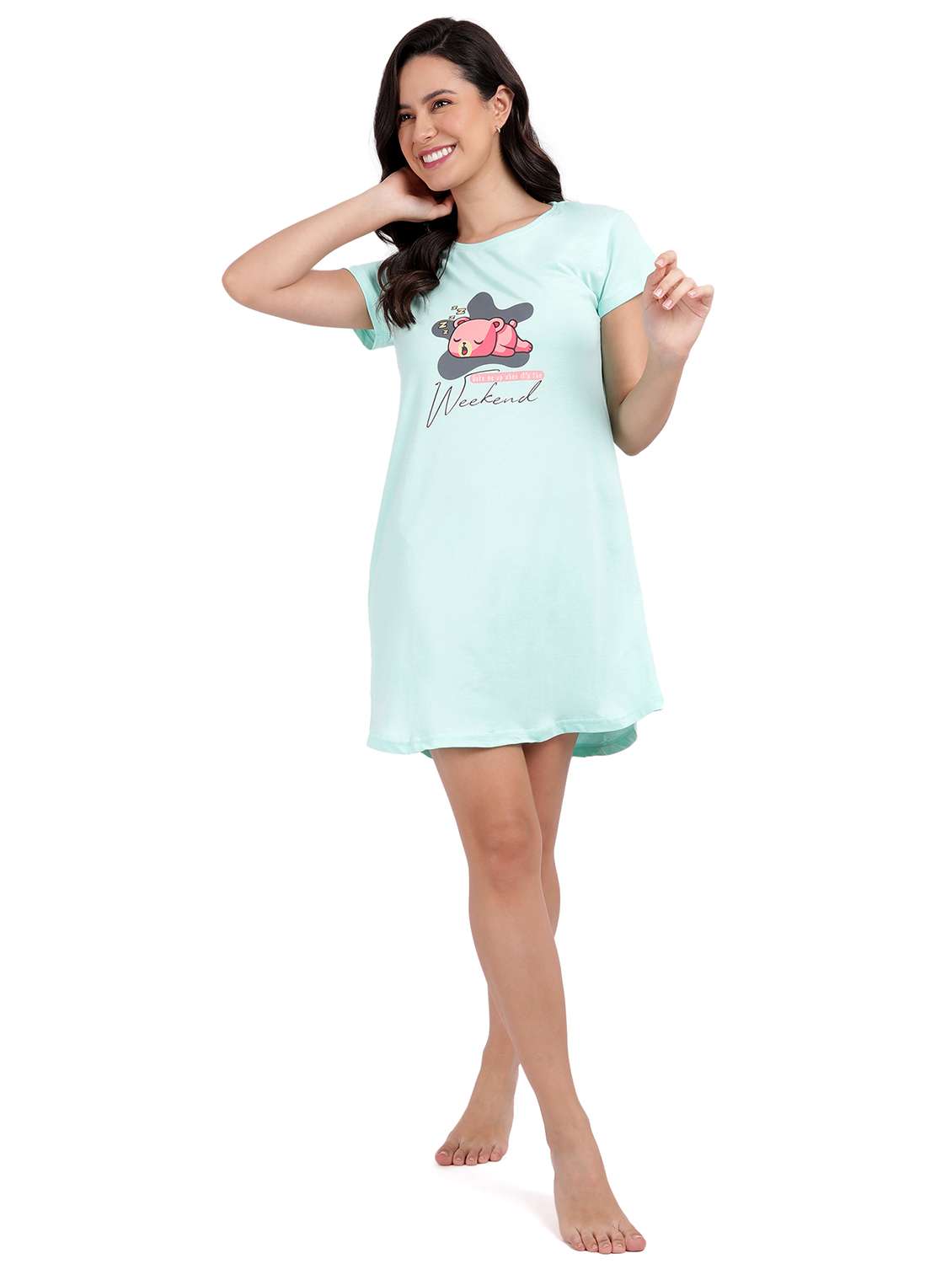 women front print short sleeves sleepshirt - 21641010 -  Standard Image - 4