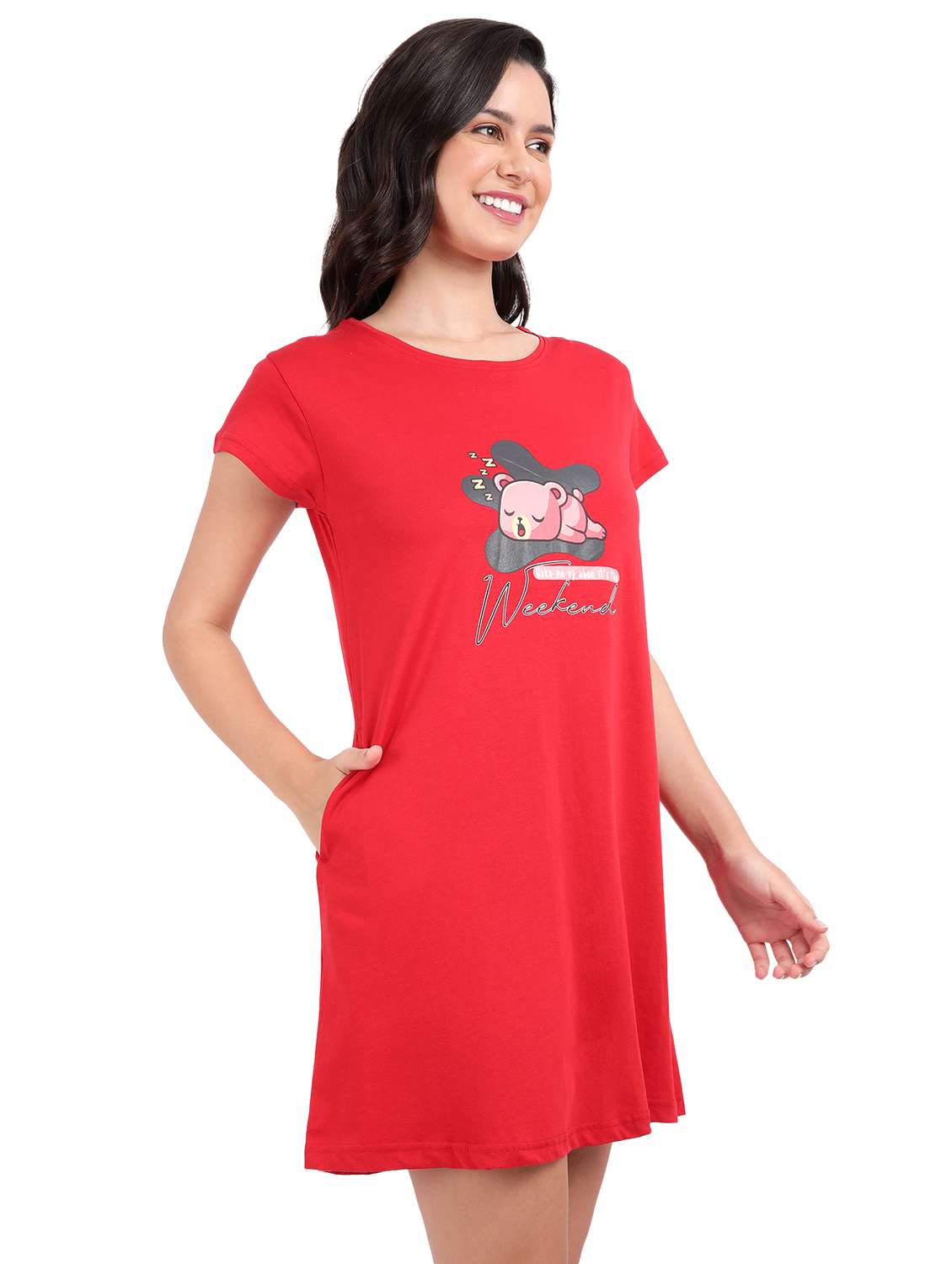 women chest print cotton sleepshirts - 21641011 -  Standard Image - 1