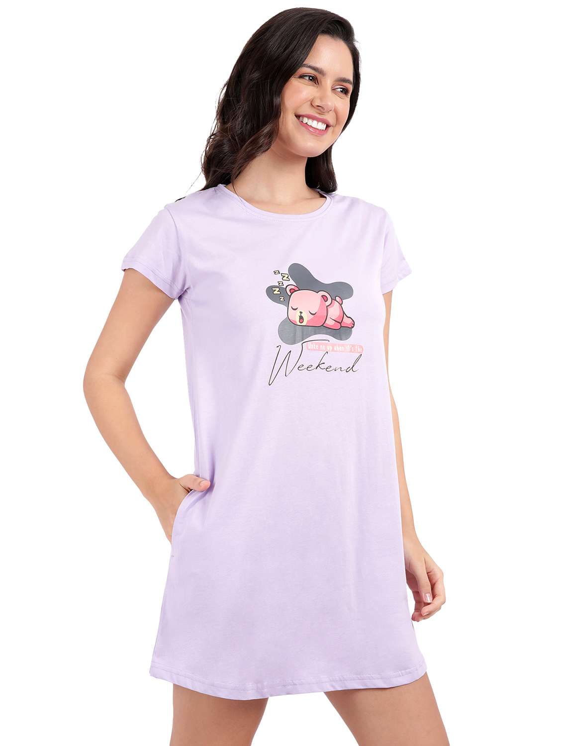 women chest print cotton sleepshirts - 21641013 -  Standard Image - 1