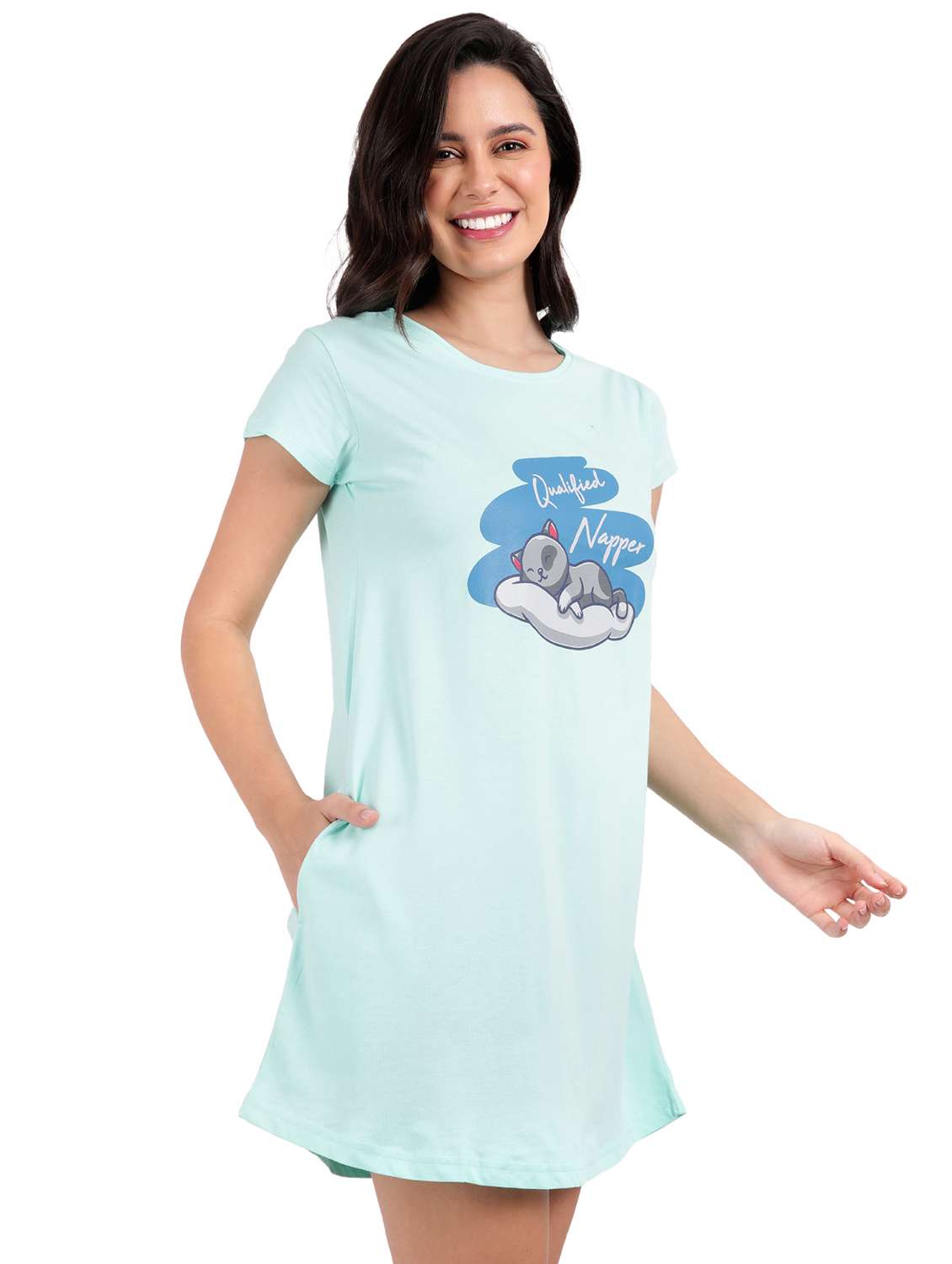 women chest print cotton sleepshirts - 21641015 -  Standard Image - 1