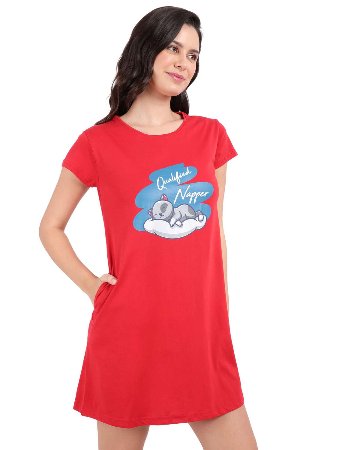 women chest print cotton sleepshirts - 21641016 -  Standard Image - 1