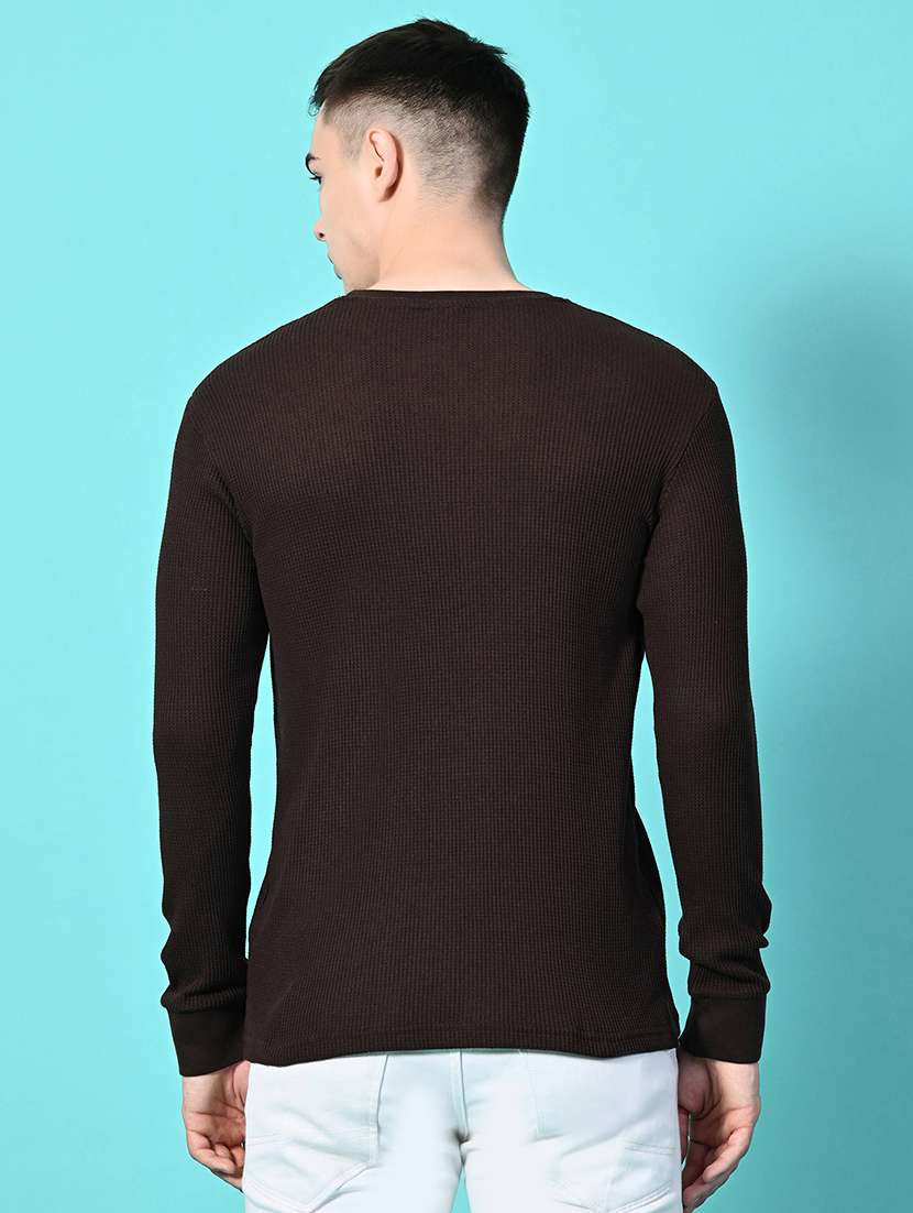 men coffee brown regular fit knitted t-shirt - 21641052 -  Standard Image - 4