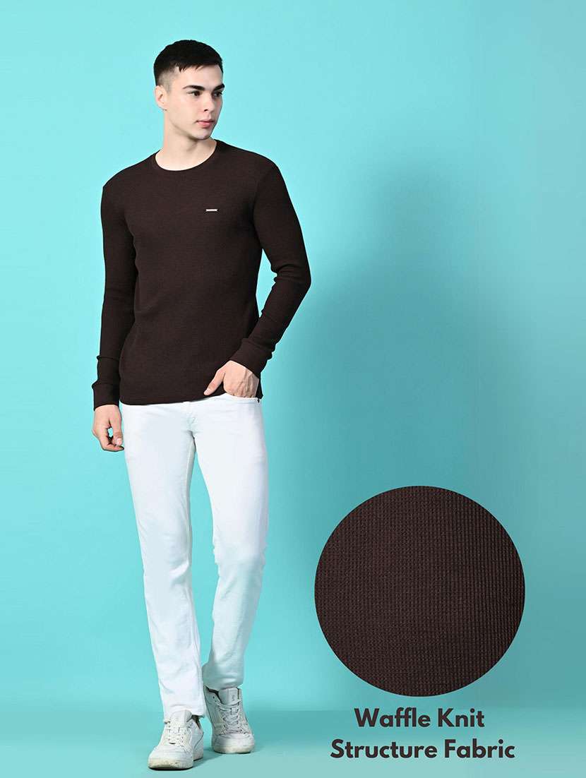 men coffee brown regular fit knitted t-shirt - 21641052 -  Standard Image - 6