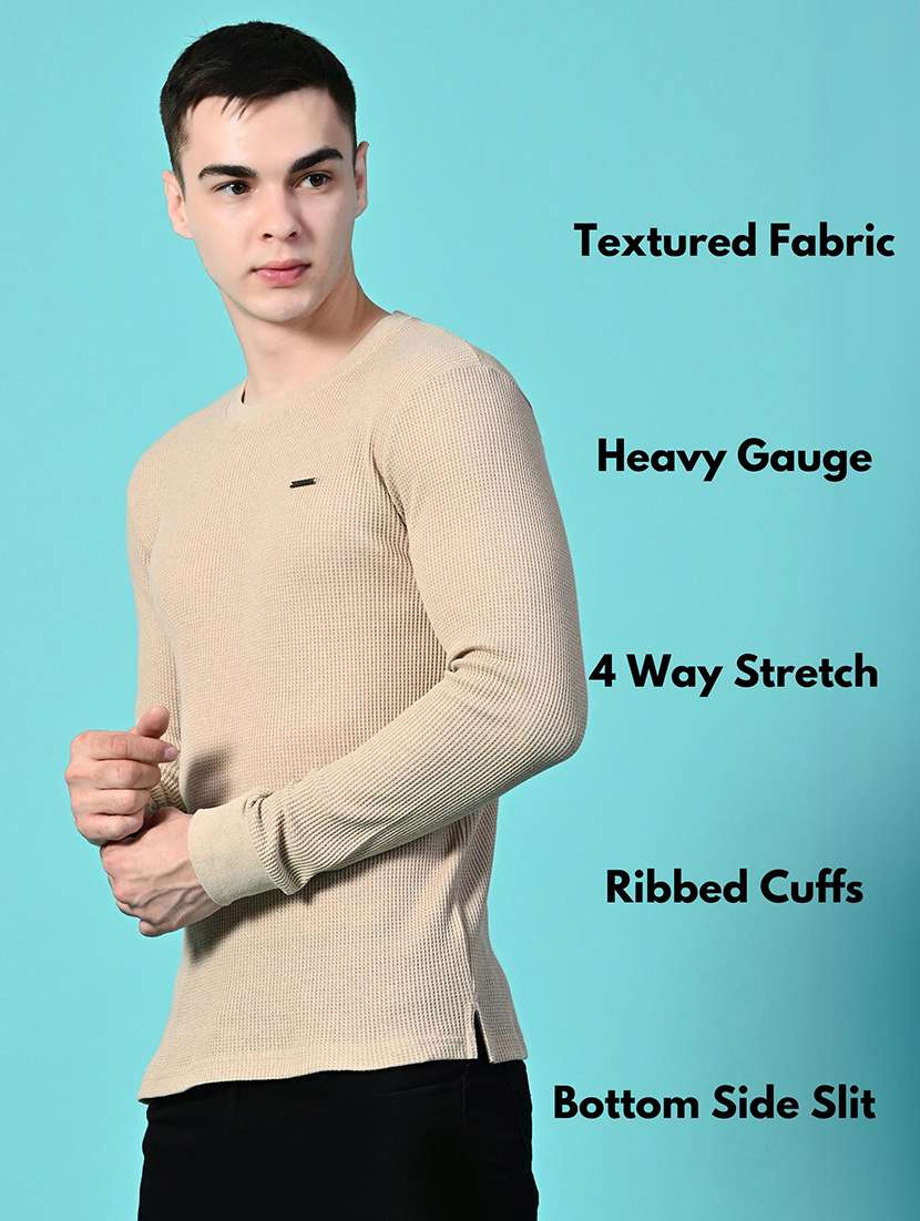men beige long sleeve regular fit kintted t-shirt - 21641053 -  Standard Image - 1