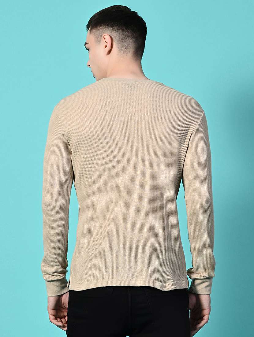 men beige long sleeve regular fit kintted t-shirt - 21641053 -  Standard Image - 4
