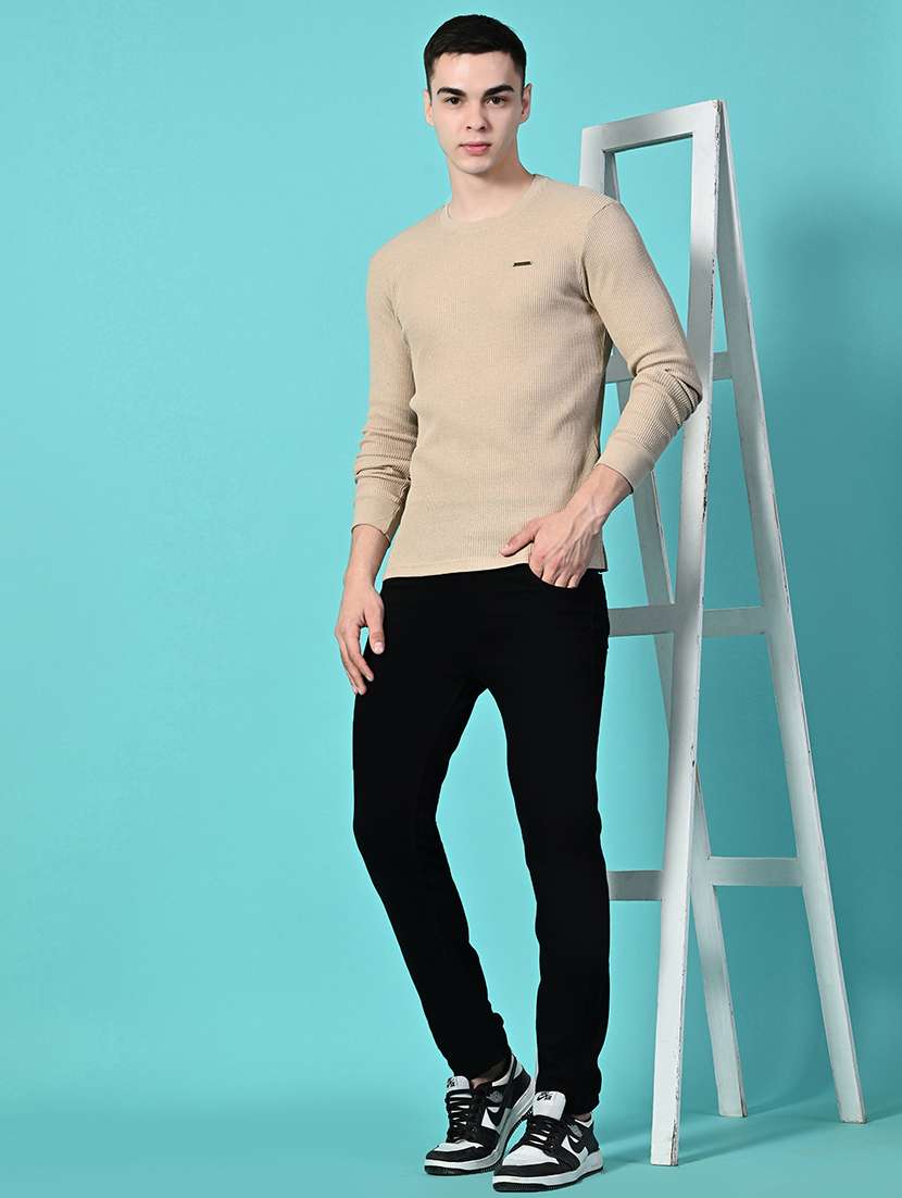 men beige long sleeve regular fit kintted t-shirt - 21641053 -  Standard Image - 6