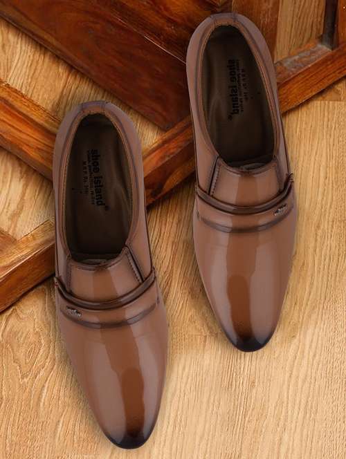 men brown slip on formal shoes - 21641096 - Standard Image - 0