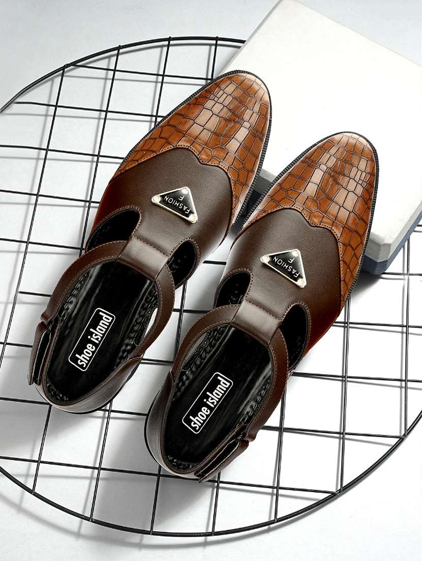 men brown back strap sandal - 21641098 -  Standard Image - 1