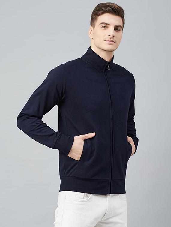 men solid long sleeve stand collar jacket - 21641173 - Standard Image - 1