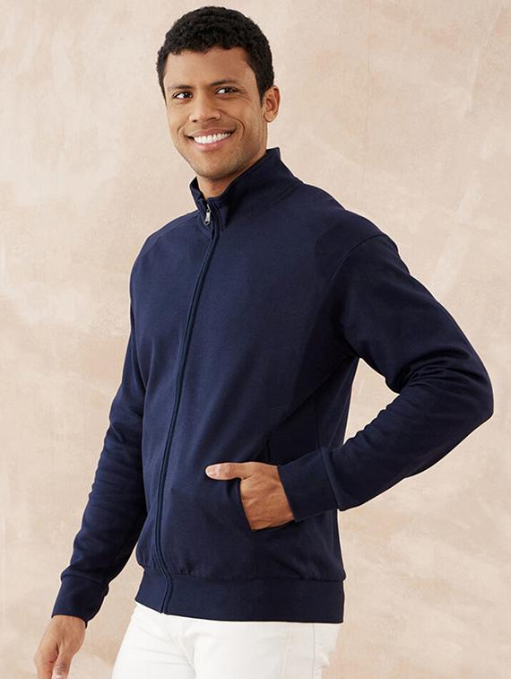 men solid long sleeve stand collar jacket - 21641175 - Standard Image - 1