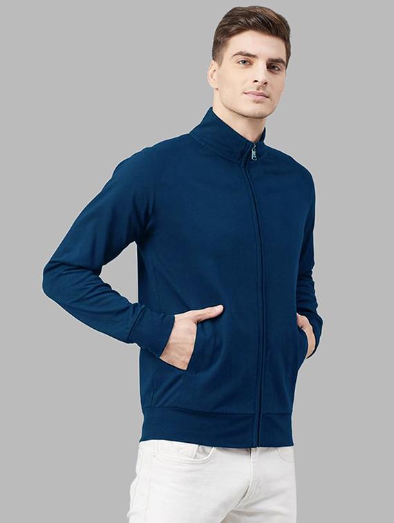 men solid long sleeve stand collar jacket - 21641178 - Standard Image - 1