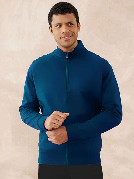 men solid long sleeve stand collar jacket