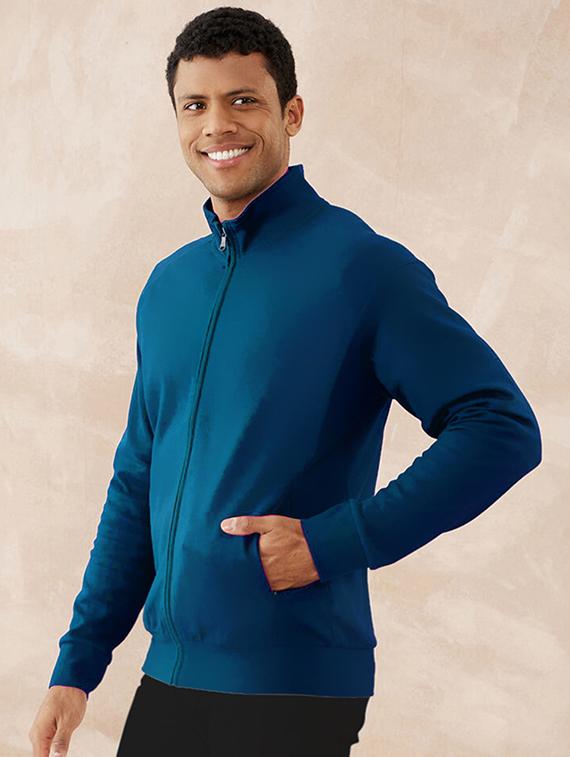 men solid long sleeve stand collar jacket - 21641180 - Standard Image - 1