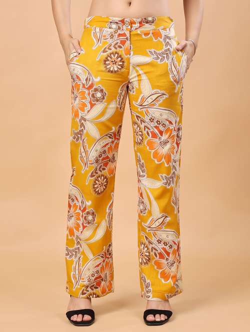 women printed flat front peg trousers