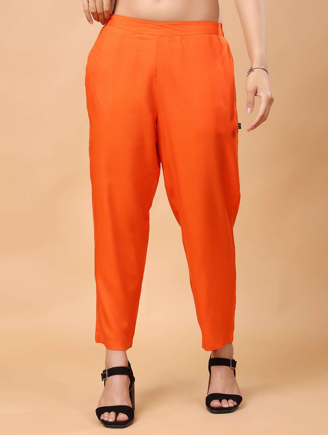 women solid flat front peg trousers