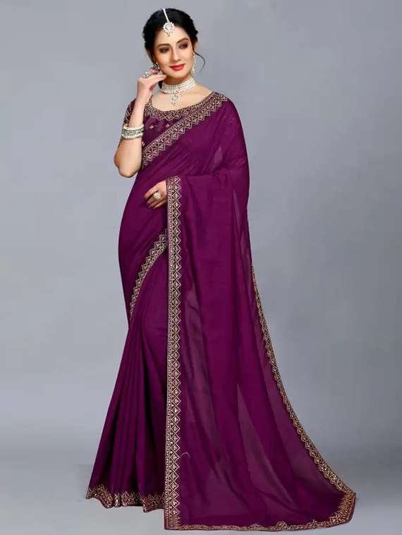 women solid with bordered saree  with blouse