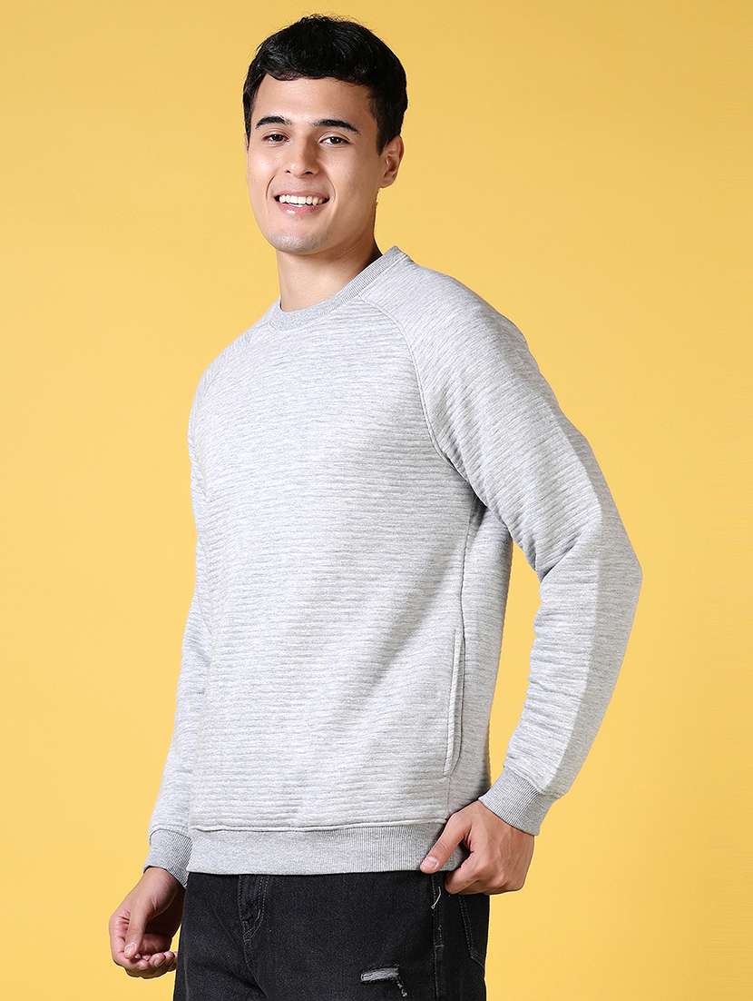 men grey self design long sleeve sweatshirt - 21641363 -  Standard Image - 1