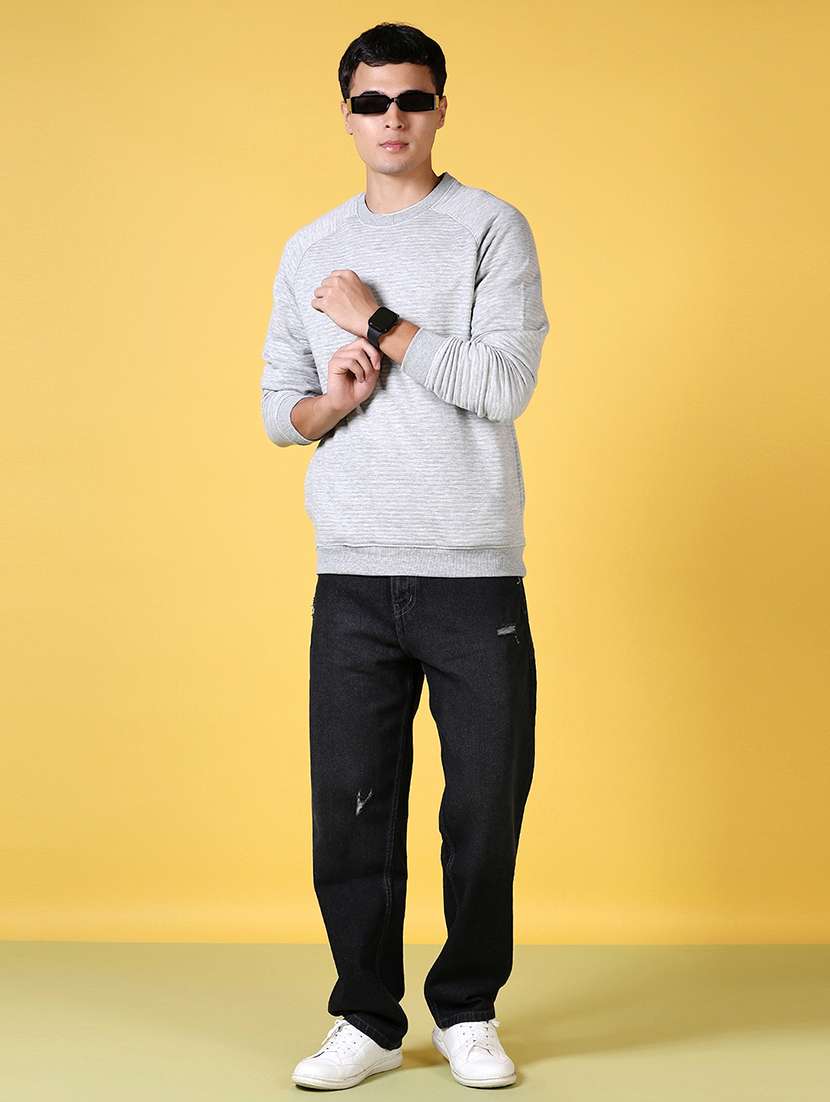 men grey self design long sleeve sweatshirt - 21641363 -  Standard Image - 4