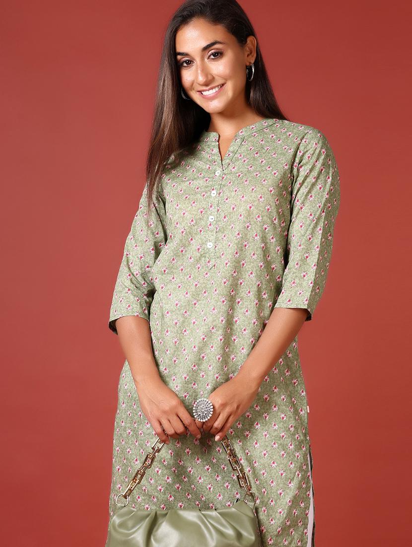 women three quarter sleeve straight kurta - 21641403 -  Standard Image - 1