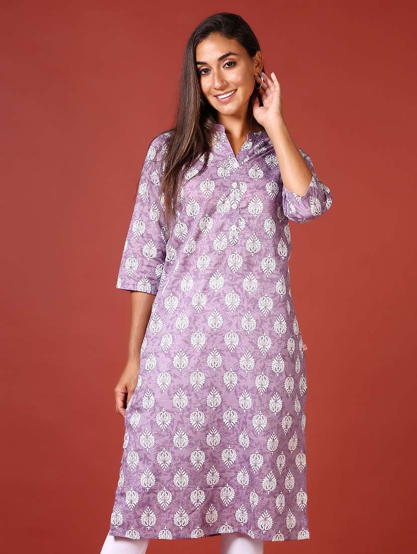 women three quarter sleeve straight kurta - 21641404 -  Zoom Image - 0