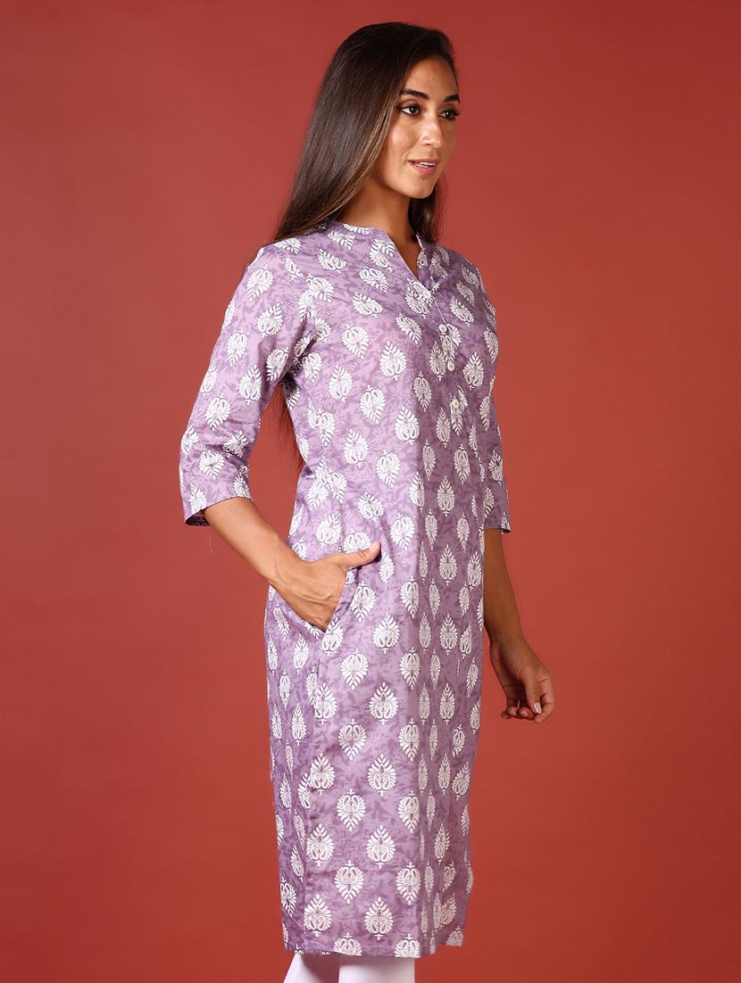 women three quarter sleeve straight kurta - 21641404 -  Standard Image - 1