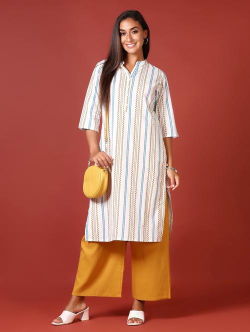 women three quarter sleeve straight kurta - 21641406 -  Standard Image - 0