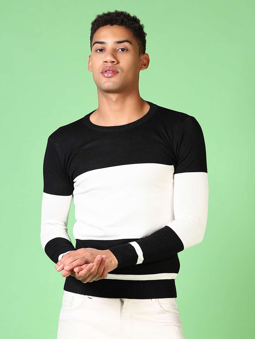 men long sleeves color block pullovers