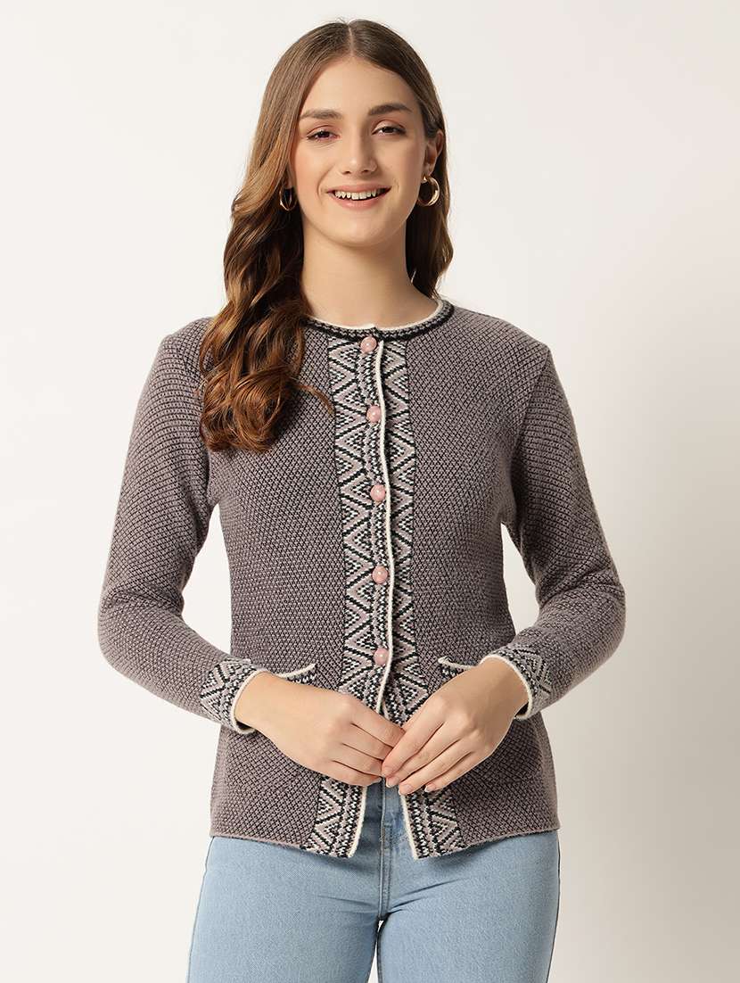 women self design long sleeve cardigan