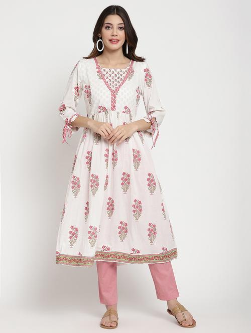 women white floral three quarter sleeve anarkali kurta - 21642022 -  Standard Image - 0