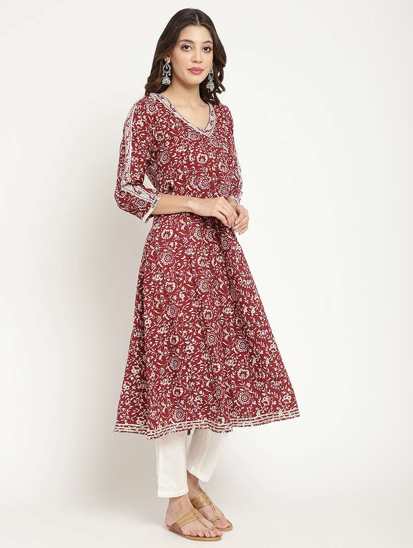 women floral printed three quarter sleeve a-line kurta - 21642028 -  Standard Image - 1