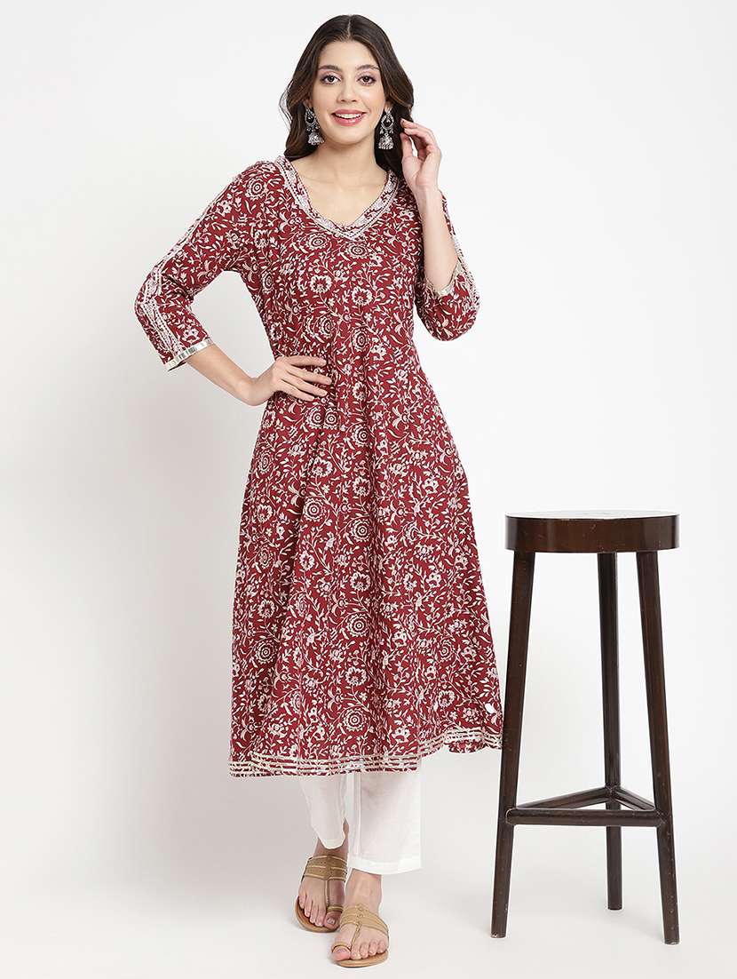 women floral printed three quarter sleeve a-line kurta - 21642028 - Standard Image - 4
