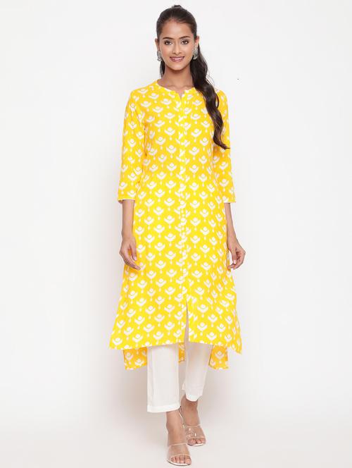 women printed three quarter sleeve a-line kurta - 21642059 - Standard Image - 0