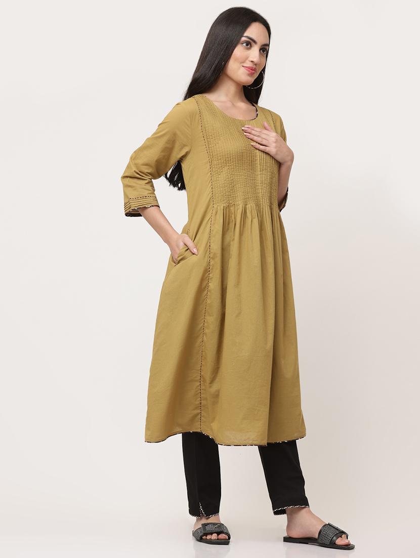 women solid three quarter sleeve a-line kurta - 21642073 - Standard Image - 1