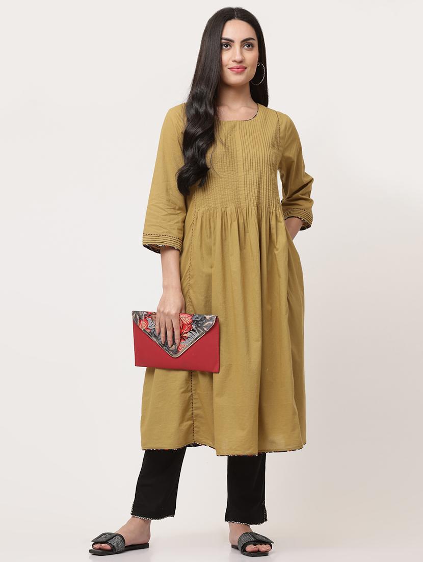 women solid three quarter sleeve a-line kurta - 21642073 - Standard Image - 4