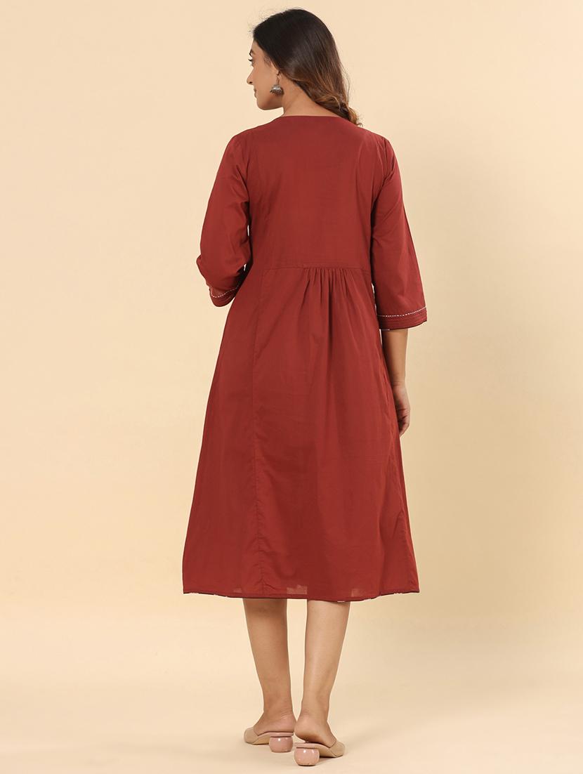 women solid three quarter sleeve a-line kurta - 21642075 - Standard Image - 4