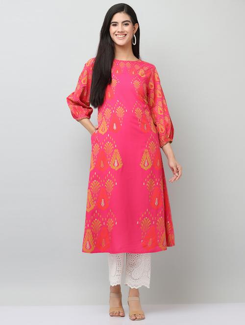women printed three quarter sleeve a-line kurta - 21642081 -  Standard Image - 0