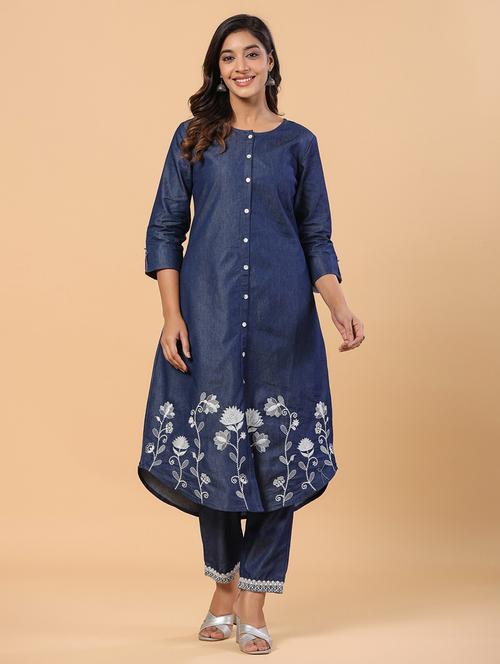 women embroidered three quarter sleeve a-line kurta - 21642087 -  Standard Image - 0