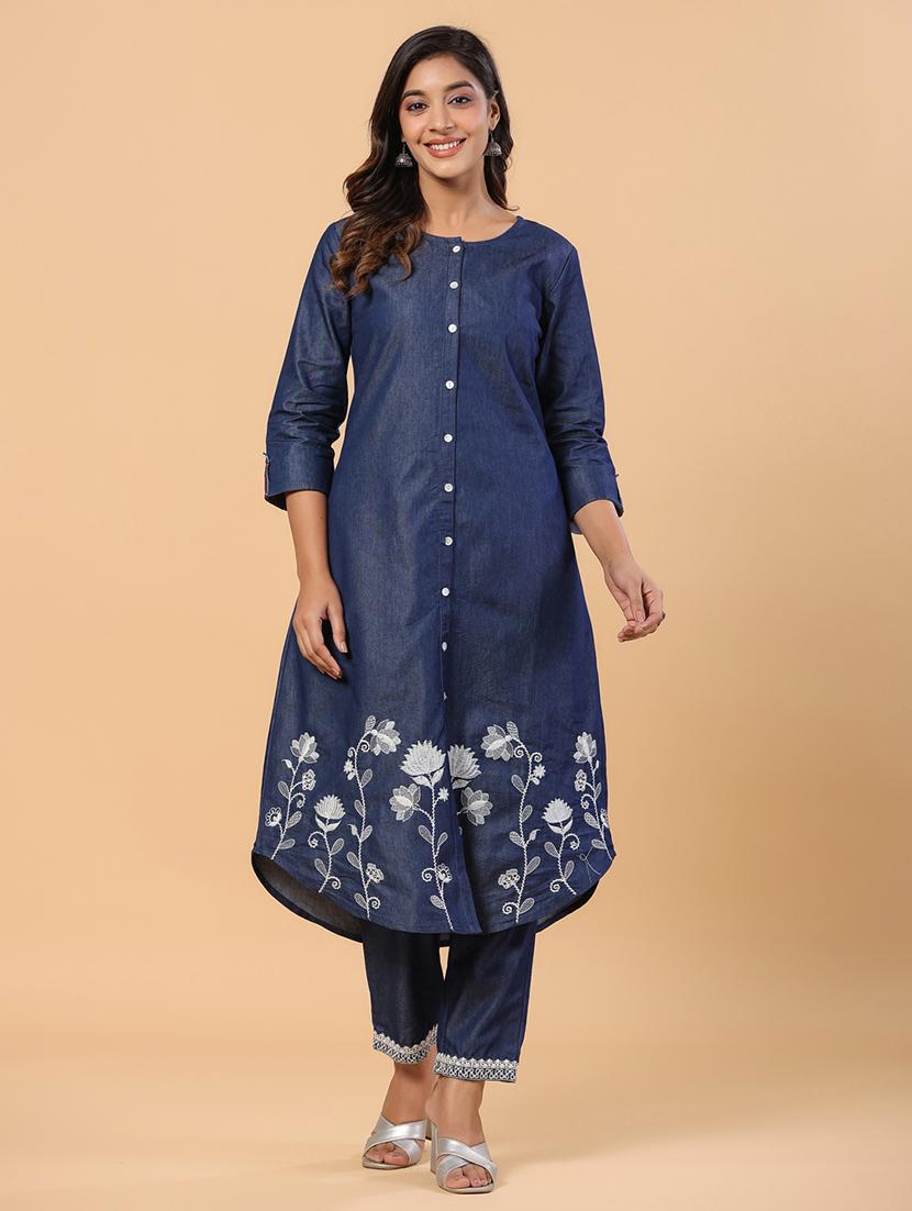 women embroidered three quarter sleeve a-line kurta - 21642087 -  Zoom Image - 0
