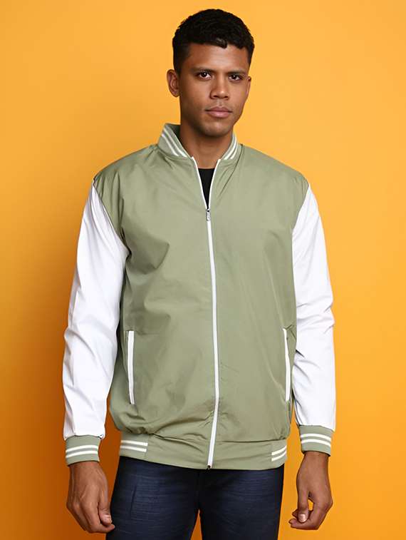 men color block long sleeve varsity jacket