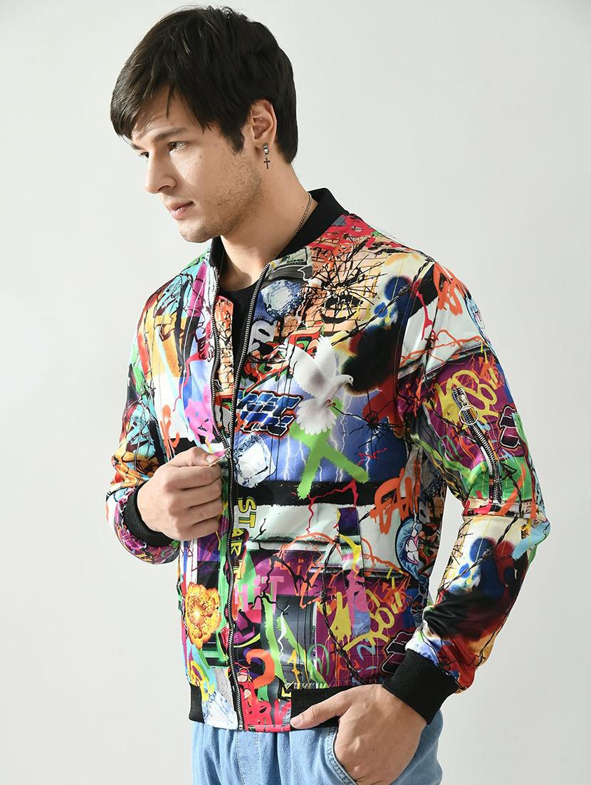 men printed long sleeve casual jacket - 21642323 - Standard Image - 1
