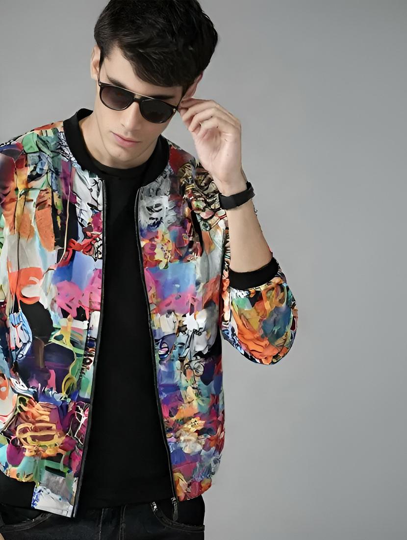 men printed long sleeve casual jacket - 21642325 - Standard Image - 1