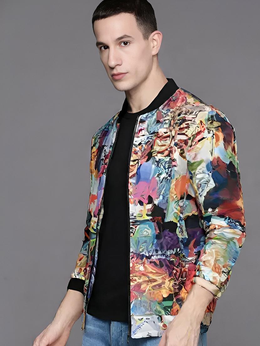 men printed long sleeve casual jacket - 21642326 - Standard Image - 1