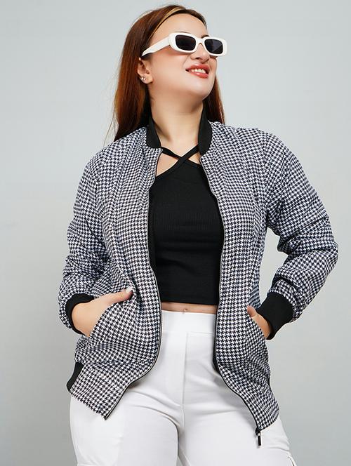 women houndstooth long sleeve regular jacket - 21642328 - Standard Image - 0