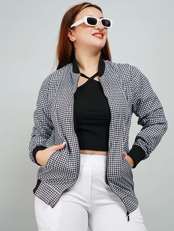 women houndstooth long sleeve regular jacket - 21642328 - Zoom Image - 0