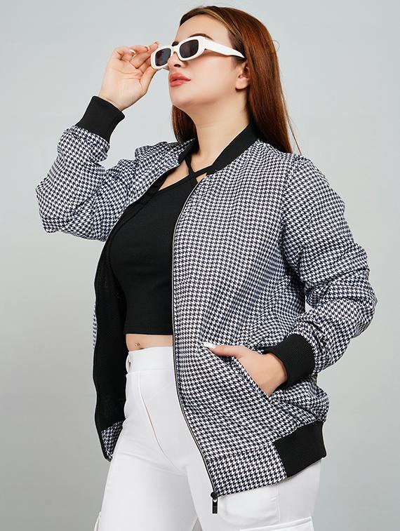 women houndstooth long sleeve regular jacket - 21642328 - Standard Image - 1